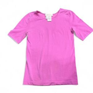 Escada Short Sleeve Knit Top | Pink | Logo Sleeve Detail | Size M